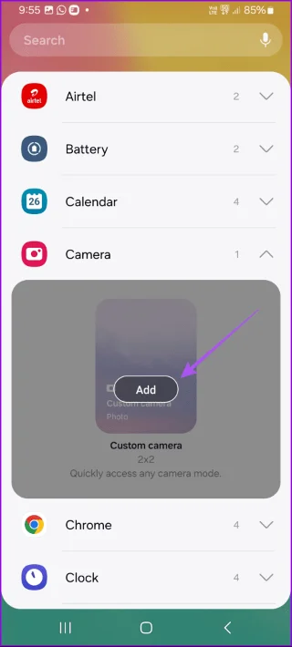 Come aggiungere un widget fotocamera personalizzato sui telefoni Samsung Galaxy