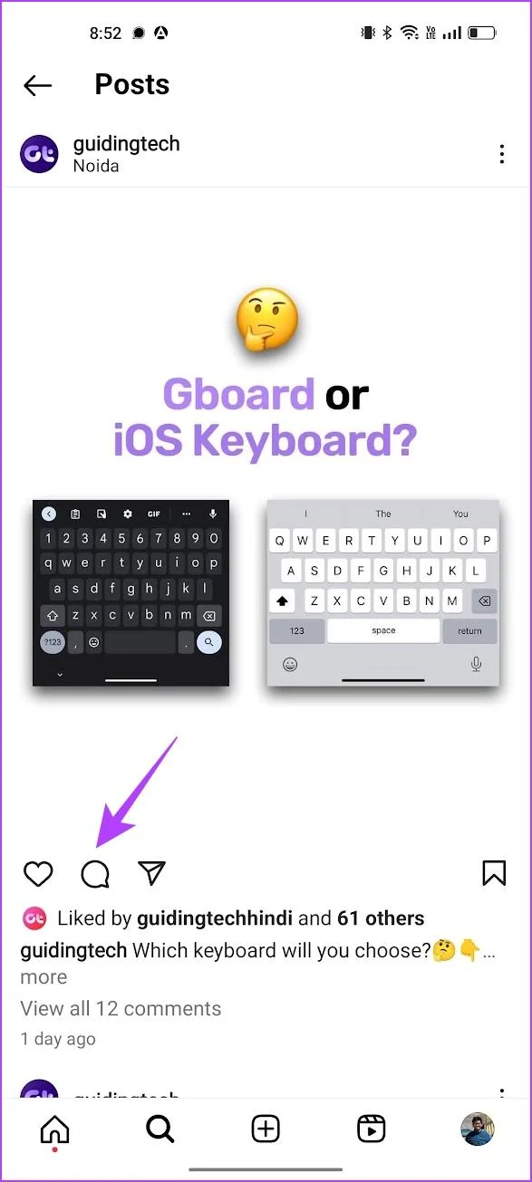 Come commentare una GIF sui post di Instagram