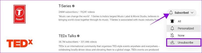 Come annullare l'iscrizione a tutti i canali YouTube contemporaneamente