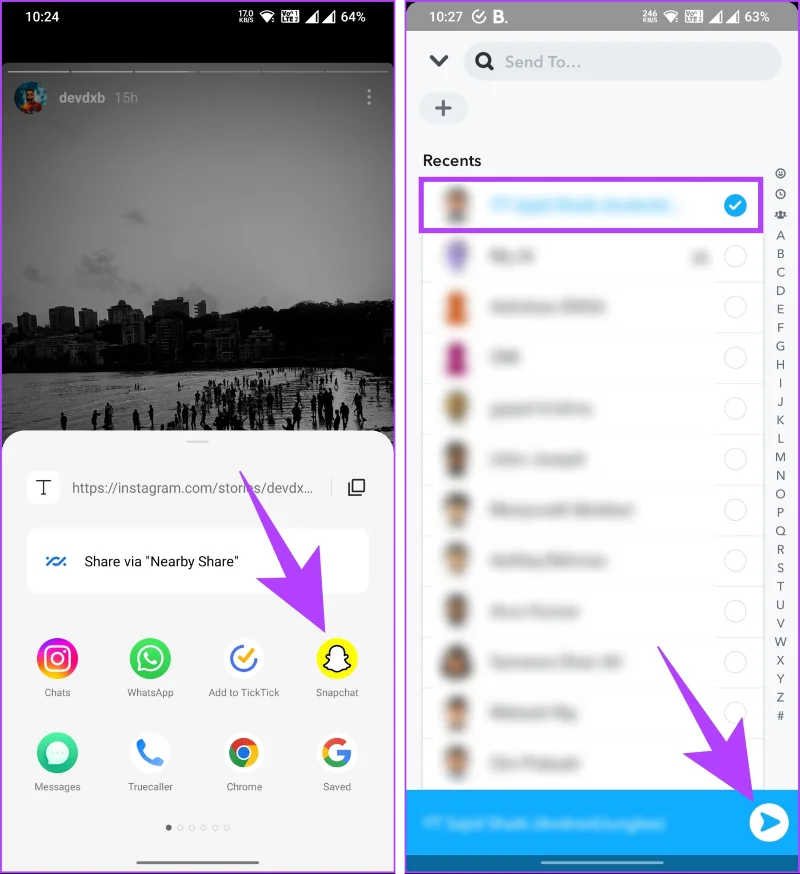 Comment partager une publication Instagram sur une histoire Snapchat