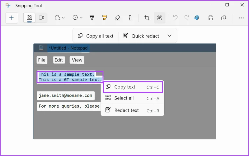 Cómo utilizar las acciones de texto de la herramienta Recortes en Windows 11