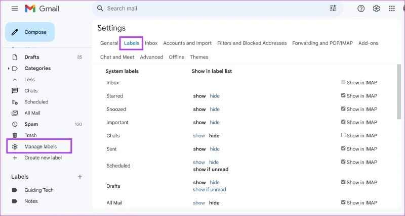 Come eliminare cartelle o etichette in Gmail