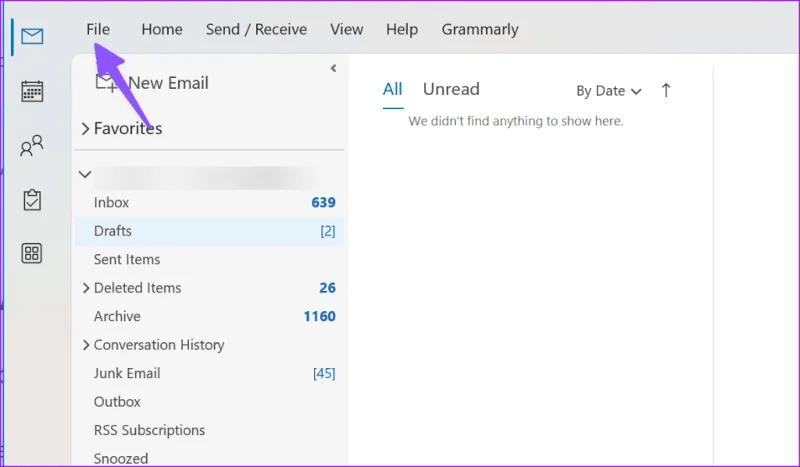 Accéder au menu Fichier dans Outlook