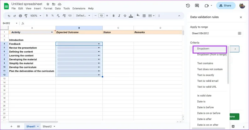 Come creare, modificare ed eliminare elenchi a discesa in Fogli Google