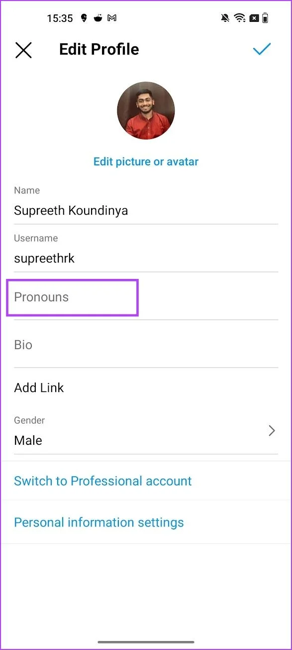 Come aggiungere i tuoi pronomi sul profilo Instagram