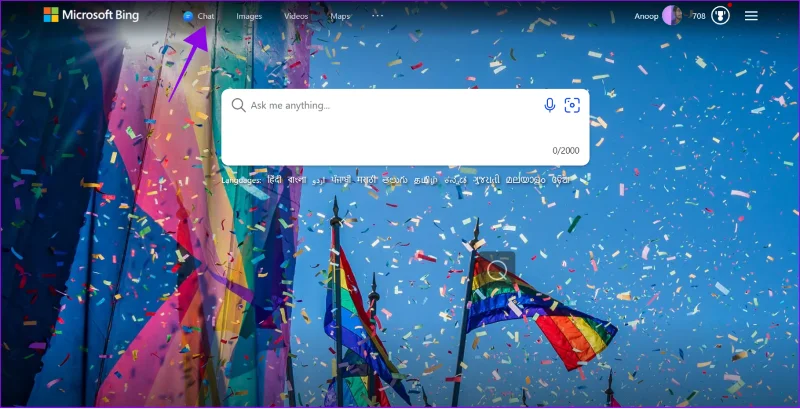 Interfaccia cronologia Bing Chat