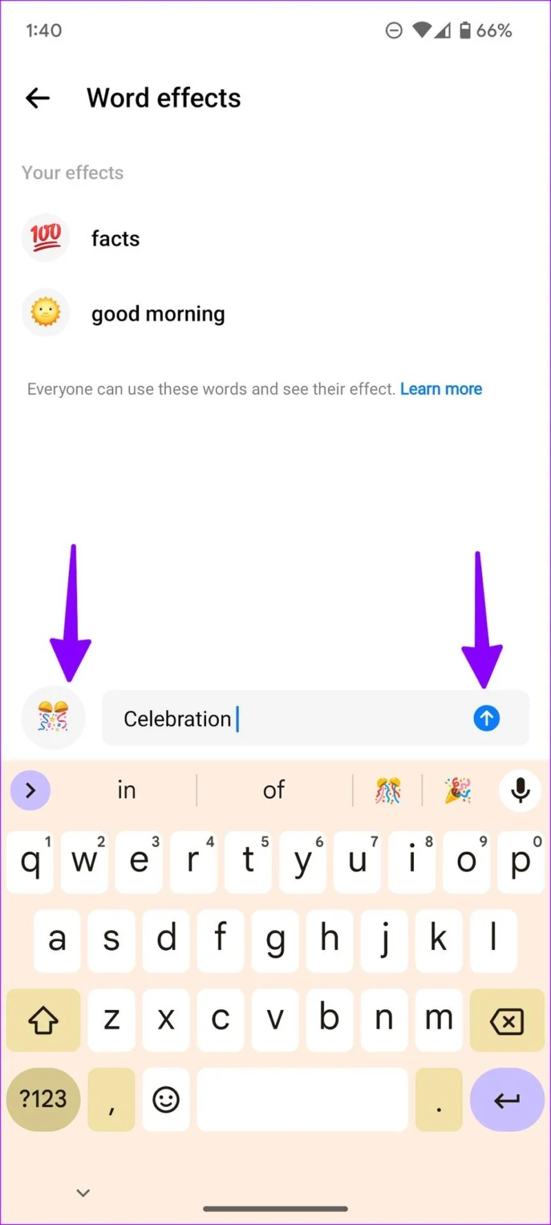 Como adicionar efeitos especiais a palavras no Facebook Messenger