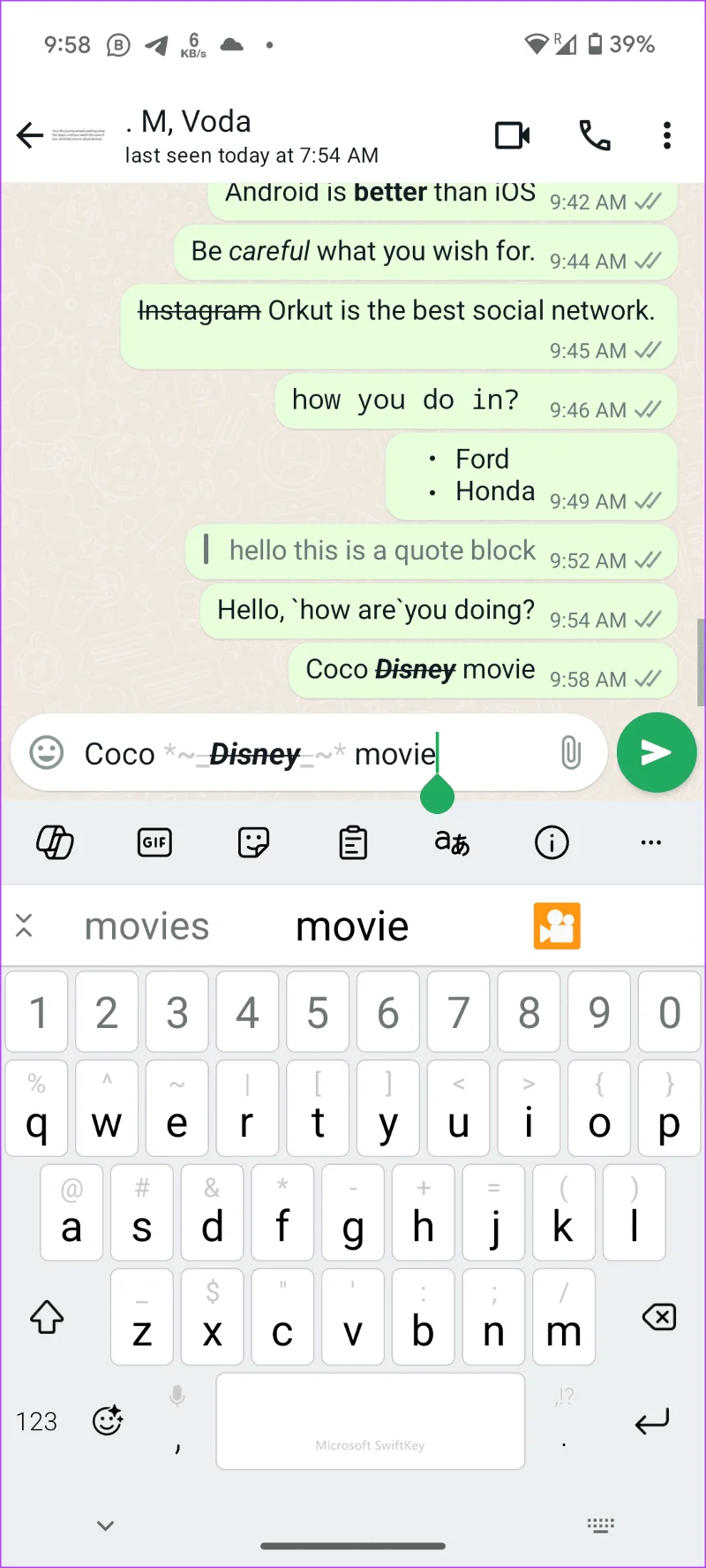 Kombinierte Formatierung in WhatsApp