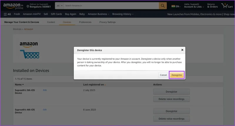 Come disconnettersi dall'app o dal sito web di Amazon