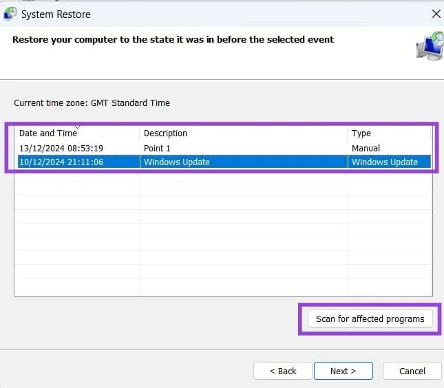 Pasos para realizar una restauración del sistema en Windows 11