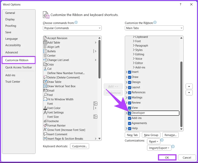 Como adicionar a guia Desenvolvedor à faixa de opções no Word