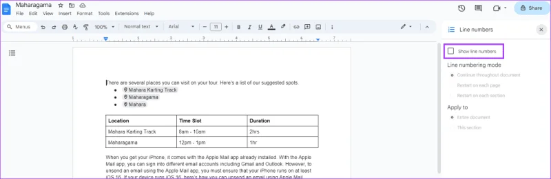 Comment ajouter et supprimer des numéros de ligne dans Google Docs