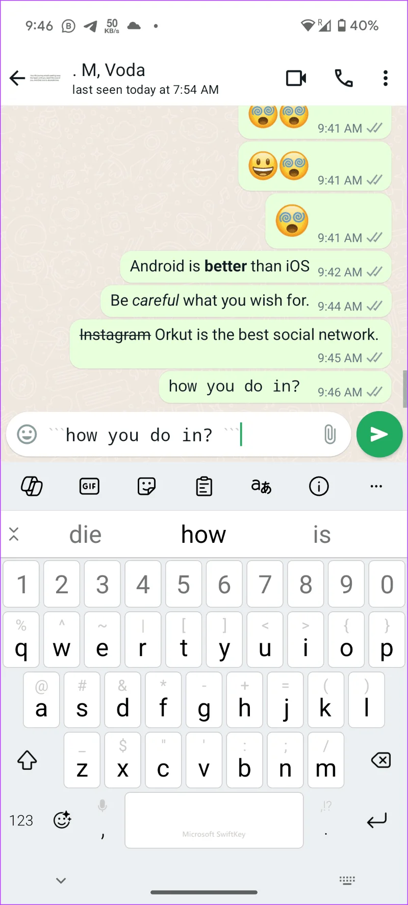 Monospace Schriftart in WhatsApp