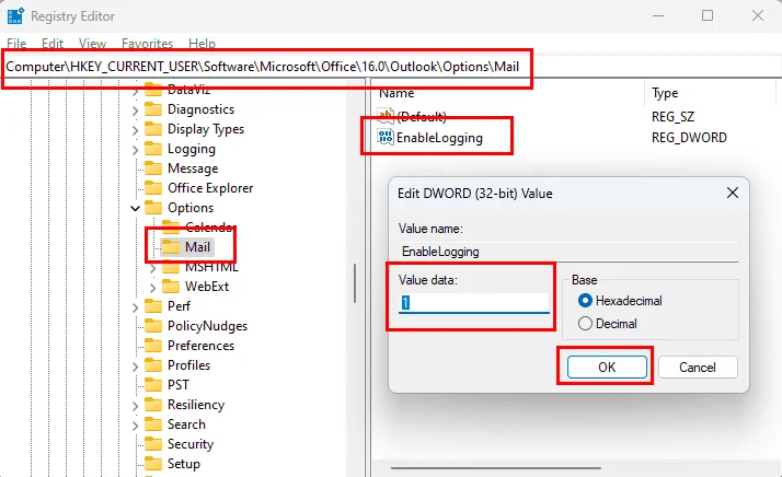Activar o desactivar el registro global en Microsoft Outlook 365