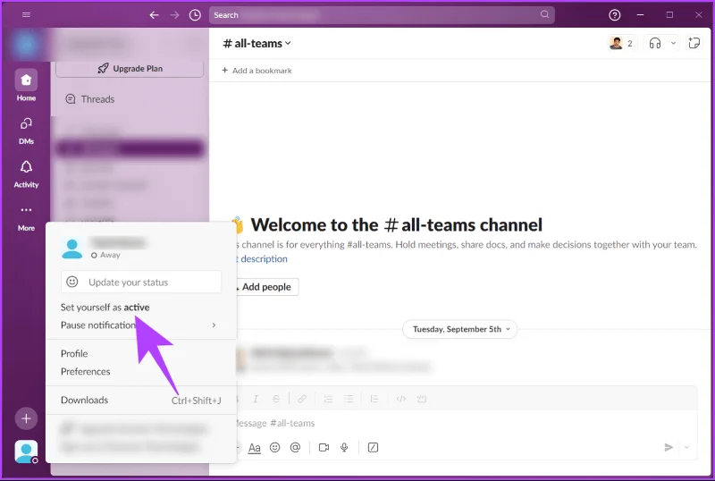 Come mantenere sempre attivo lo stato Slack