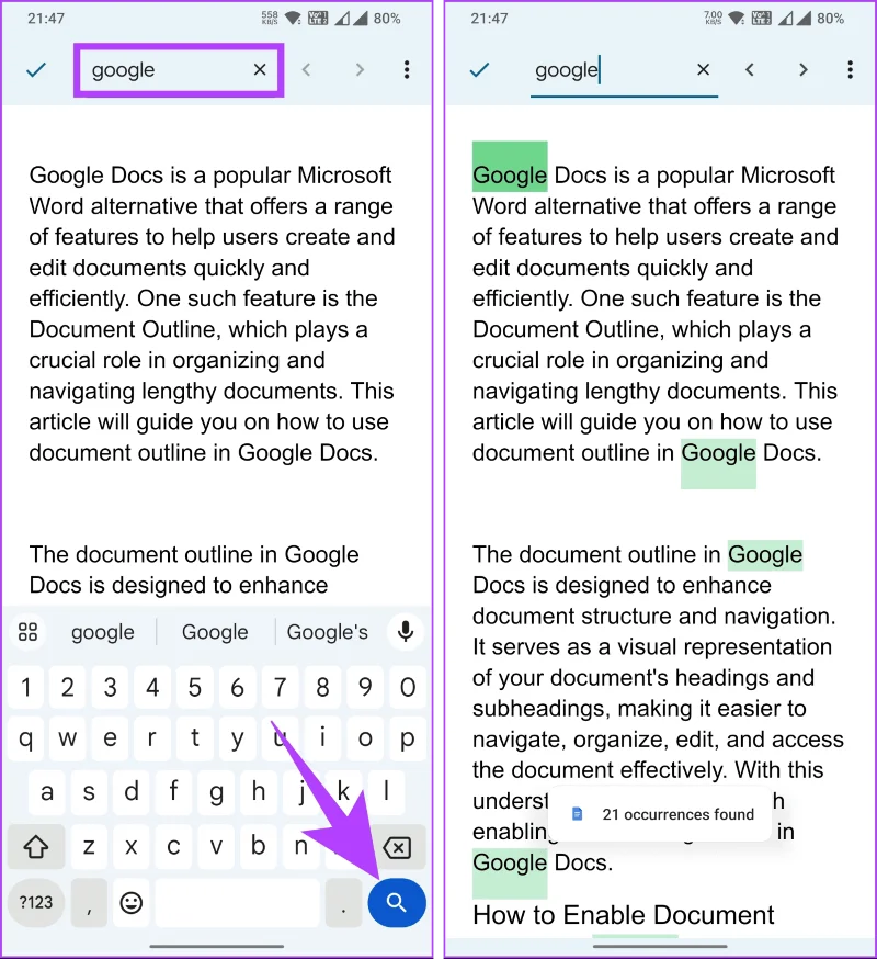 如何在桌面和行動裝置上的 Google 文件中搜尋單字