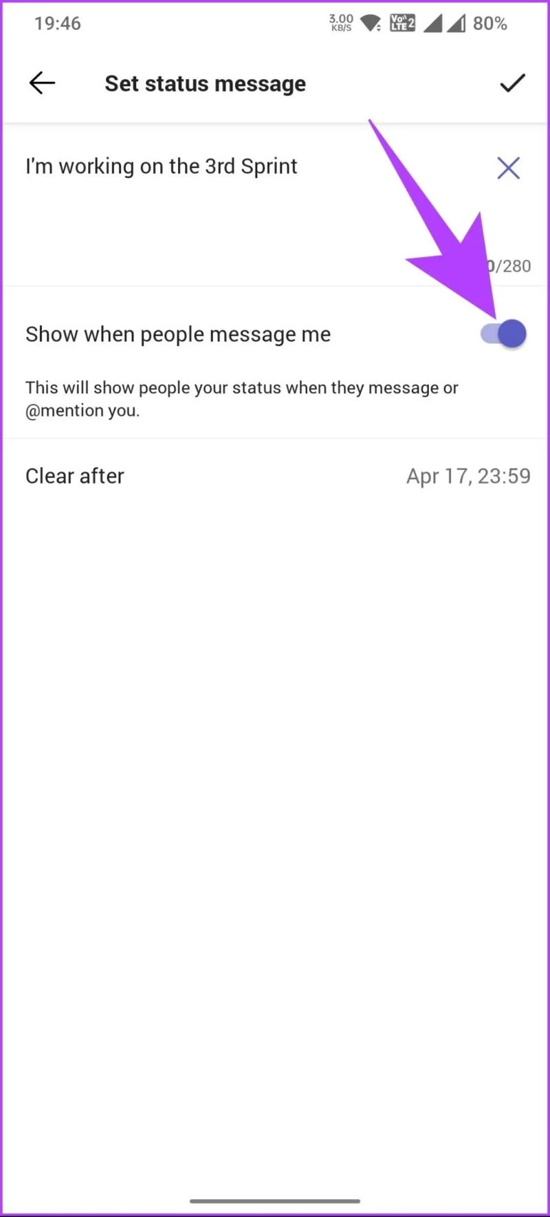 Activer option message d'état