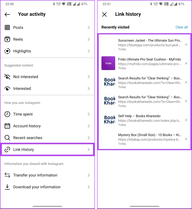 Comment voir les liens récemment ouverts sur Instagram