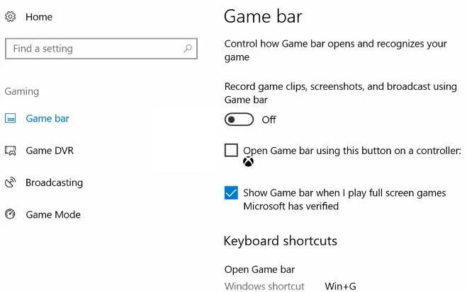 Как отключить игровую панель в Windows 10