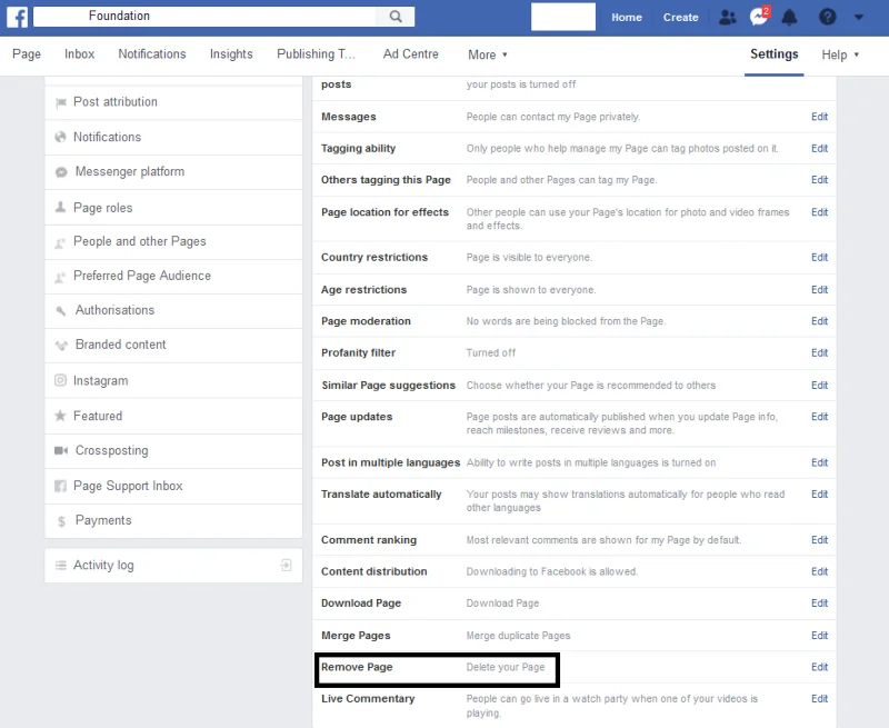 ฉันจะลบเพจ Facebook ของฉันได้อย่างไร