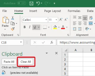 Klembord wissen in Microsoft Excel
