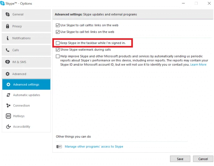 Passaggi per eliminare Skype dalla barra delle applicazioni su Windows 10