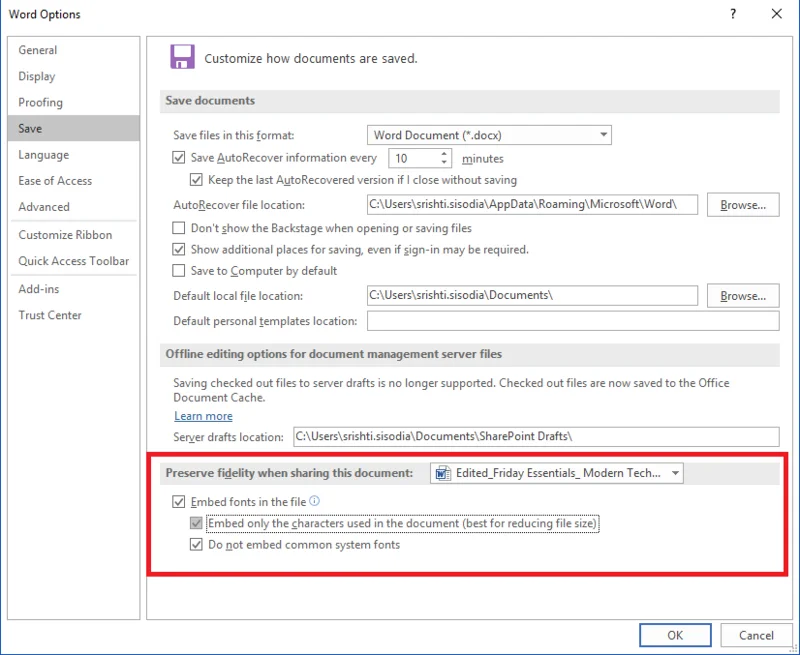 Intégrer des polices dans un document Microsoft Word