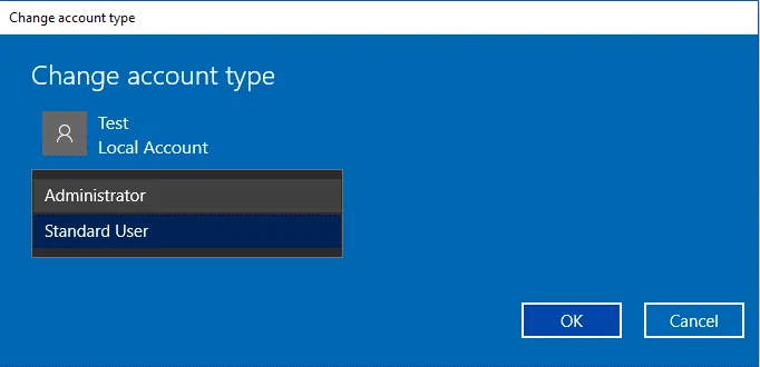 Cómo cambiar el tipo de cuenta de usuario en Windows 10