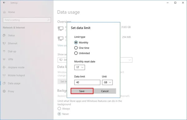 Cómo configurar y reducir el uso de datos en Windows 10