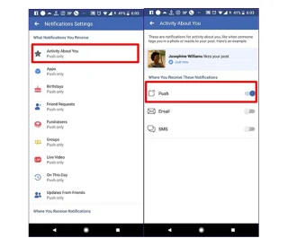Impostazioni notifich Facebook