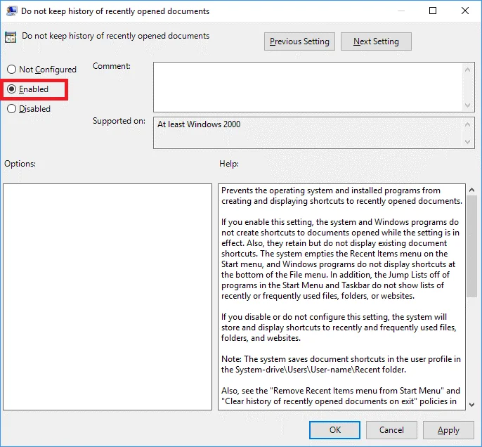 Cómo desactivar archivos recientes y carpetas frecuentes en Windows 10