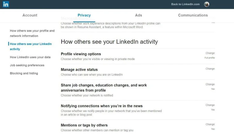 Confidentialité LinkedIn