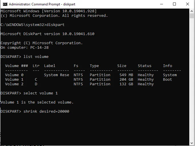 C 드라이브 파티션을 축소하는 방법 Windows 10/8/7