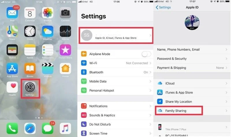 Pasos para usar Compartir en familia con la función Buscar mi iPhone
