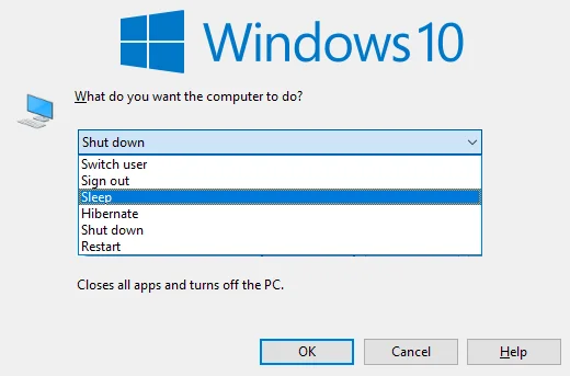 Windows 10: apague o habilite el modo de suspensión con el método abreviado de teclado