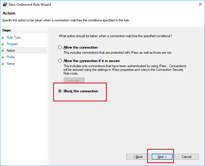Блокировать доступ в Интернет для программы в Windows 10