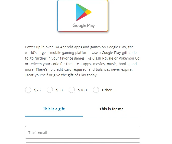 Trimiterea cardului cadou Google Play