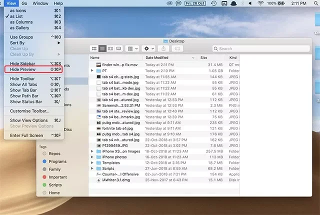 macOS MojaveでFinderプレビューペインを非表示にする方法は? macOS MojaveでFinderプレビューペインを非表示にする方法は?