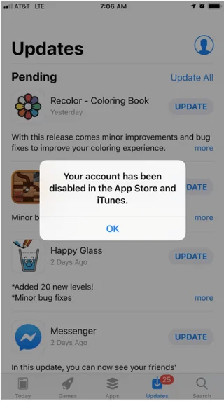 Votre compte a été désactivé dans l'App Store et iTunes (réparé)