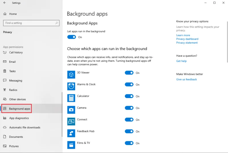 Pasos para evitar que las aplicaciones en segundo plano se ejecuten en Windows 10