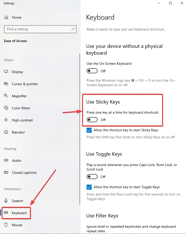 Cum să dezactivezi tastele lipite în Windows 10