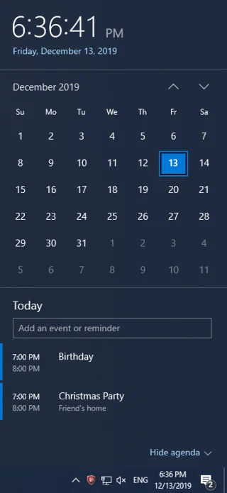 Cómo usar la aplicación Calendario desde la barra de tareas en Windows 10
