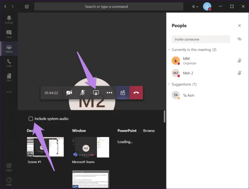 Udostępnianie dźwięku systemowego w Microsoft Teams