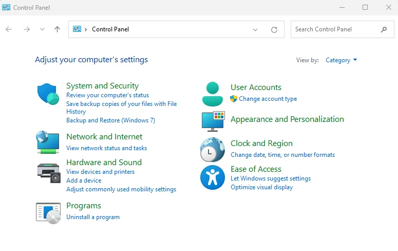 Menu di alimentazione Windows