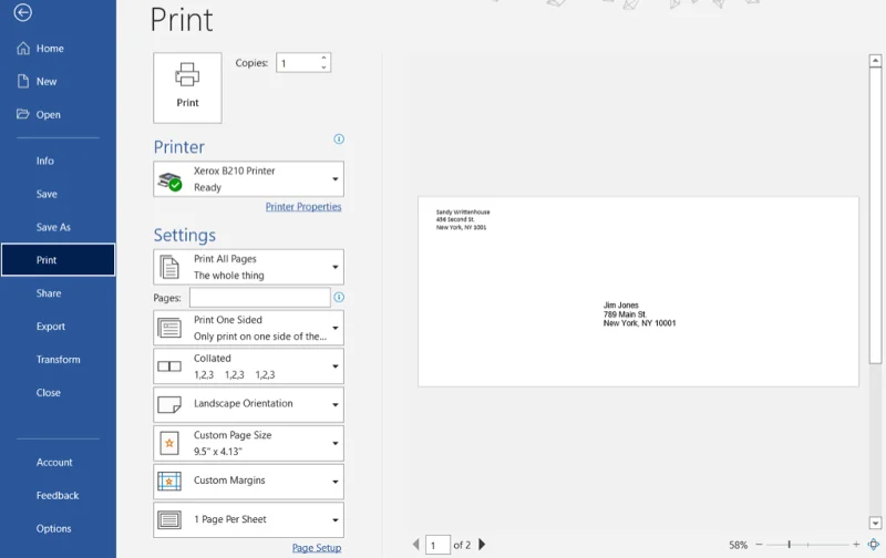 Cara Mencetak pada Sampul Surat dalam Microsoft Word
