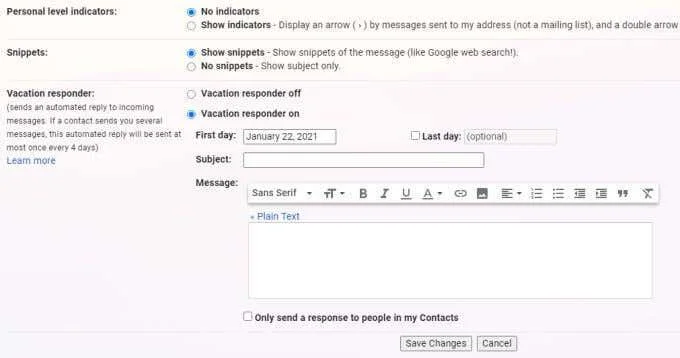 Cara Menyediakan Di Luar Pejabat dalam Gmail