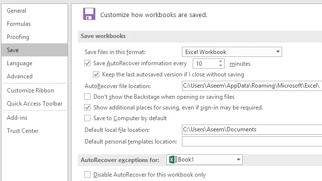 Cara Menggunakan Ciri AutoRecover dan AutoSandar Excel