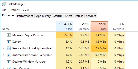 Depanați utilizarea 100% a discului în Windows 10