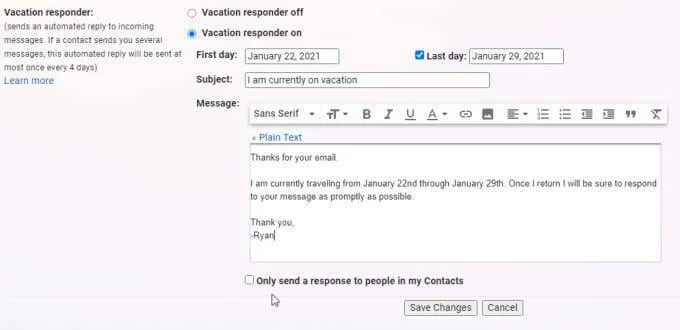 Cara Menyediakan Di Luar Pejabat dalam Gmail