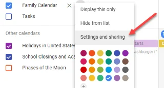 Setări și Partajare calendar Google
